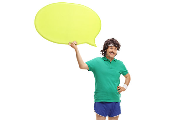 复古的运动员拿着一个演讲泡泡图片下载