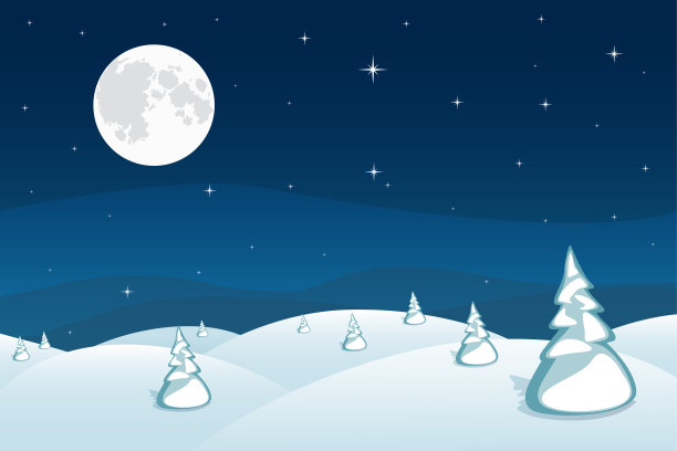 冬季景观背景。深蓝色的山，雪山和松树在前景。仙境之夜。圣诞和新年的壁纸。矢量图图片下载