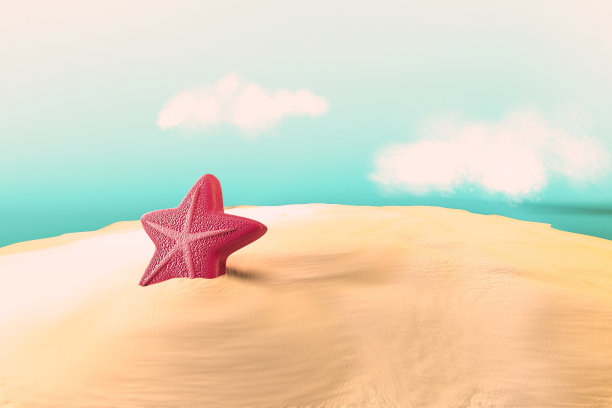 海星在海滩- 3d插图图片下载