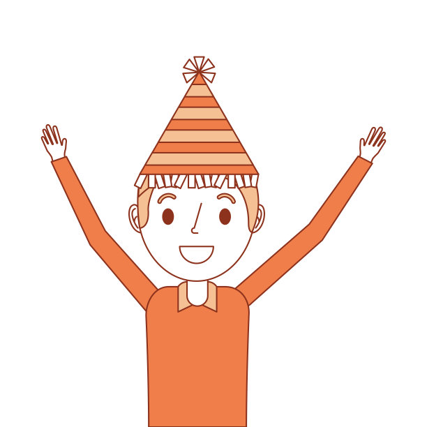 肖像快乐的人戴着派对帽与胳膊向上图片下载