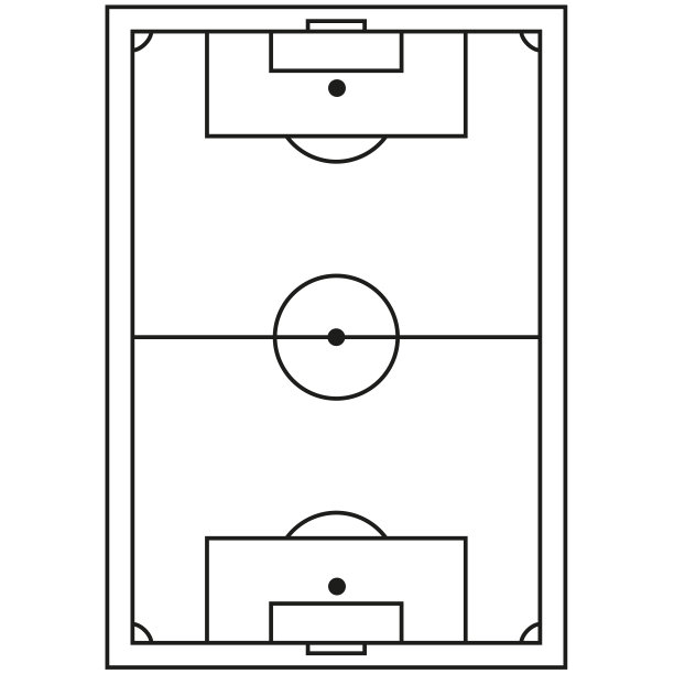 线条艺术黑白足球场图标。图片下载