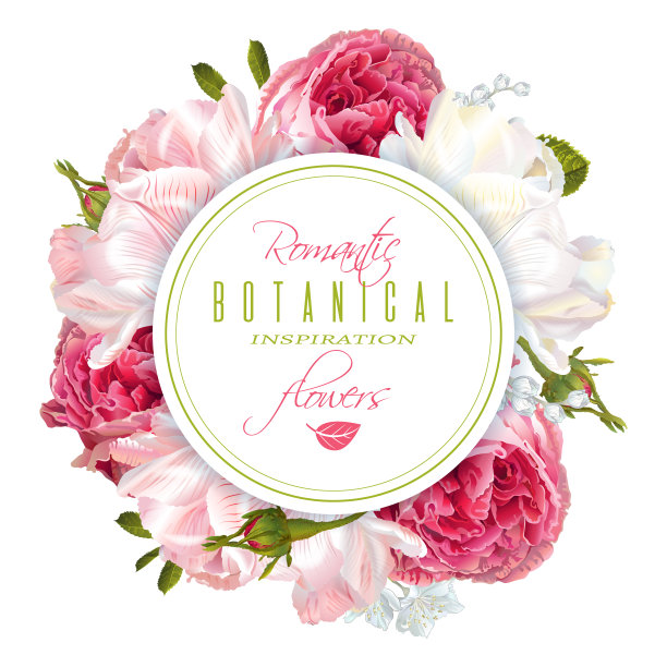 浪漫鲜花圆旗素材图片