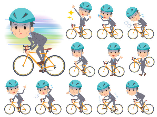 灰色西装商人条件不好，骑自行车图片下载