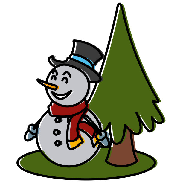 雪人和圣诞卡通树素材图片