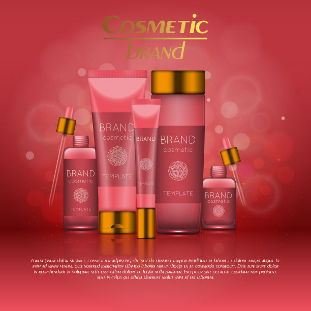 矢量3D化妆插图在一个柔和的光模糊背景与散焦。美丽逼真的化妆品产品设计模板。图片下载