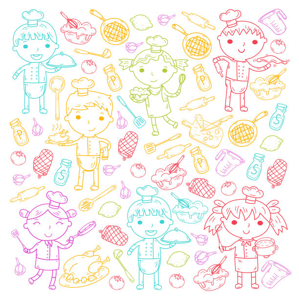 可爱的孩子厨师在白色的背景儿童烹饪厨房儿童烹饪课程图片下载