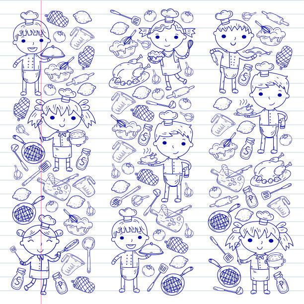 可爱的孩子厨师在白色的背景儿童烹饪厨房儿童烹饪课程图片下载