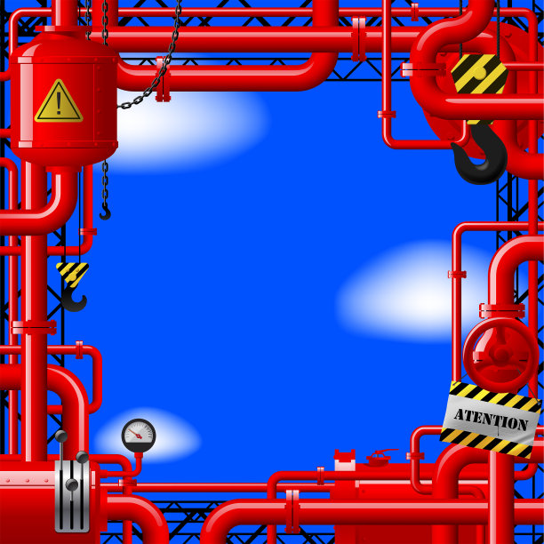 蓝色天空上的红色煤气管道图片下载