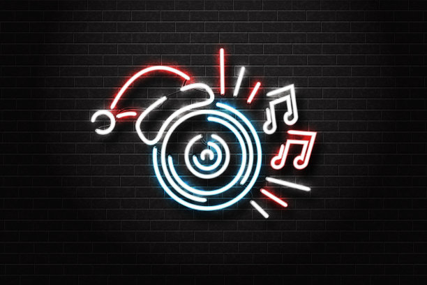 矢量现实孤立的霓虹灯标识与圣诞老人的帽子装饰和覆盖在墙壁背景。圣诞派对，夜总会和dj的概念。图片下载