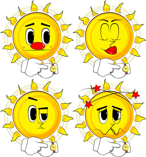 卡通太阳在看他的手表。图片下载
