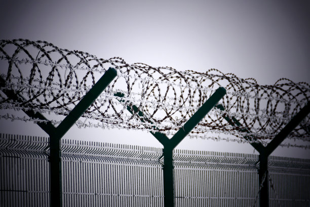 在寒冷的冬天，有倒刺的铁丝栅栏图片下载