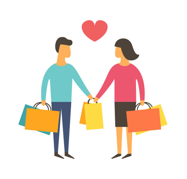 购物的人拿着袋子。矢量图图片下载