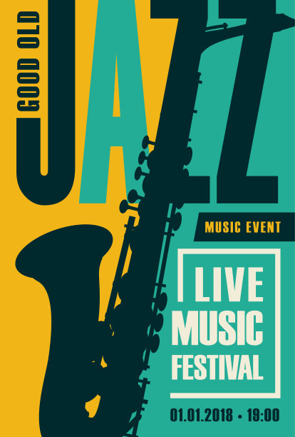 爵士音乐节的萨克斯风复古海报素材图片