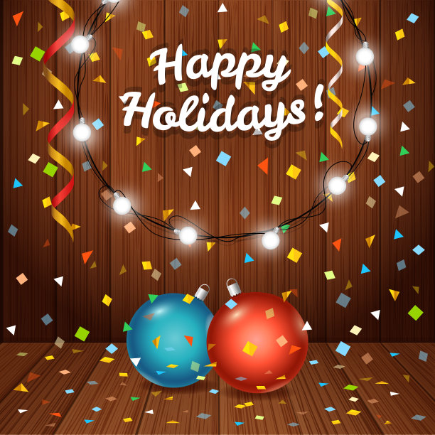 节日快乐贺卡。矢量贺卡与花环和小玩意图片下载