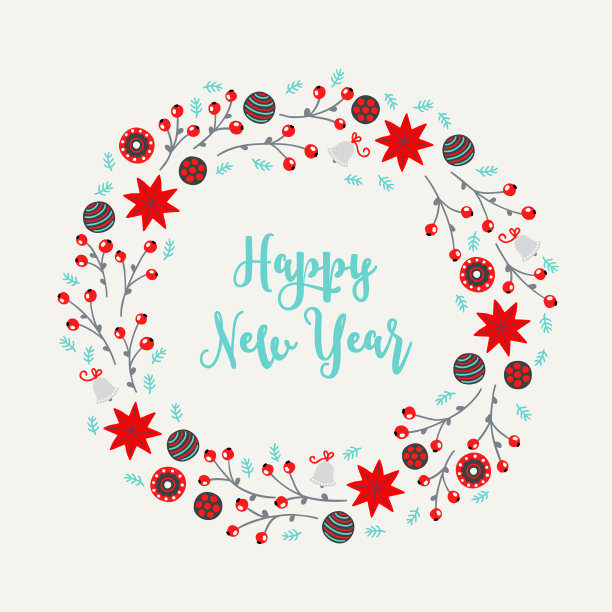 用浆果、星星、铃铛、球和冷杉树枝做成的圣诞花环图片下载