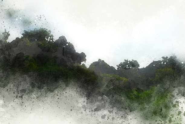 水彩画背景上的抽象山峰波浪数字艺术插画图片下载