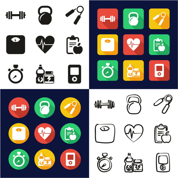 健身所有在一个图标黑白颜色平面设计徒手集图片下载