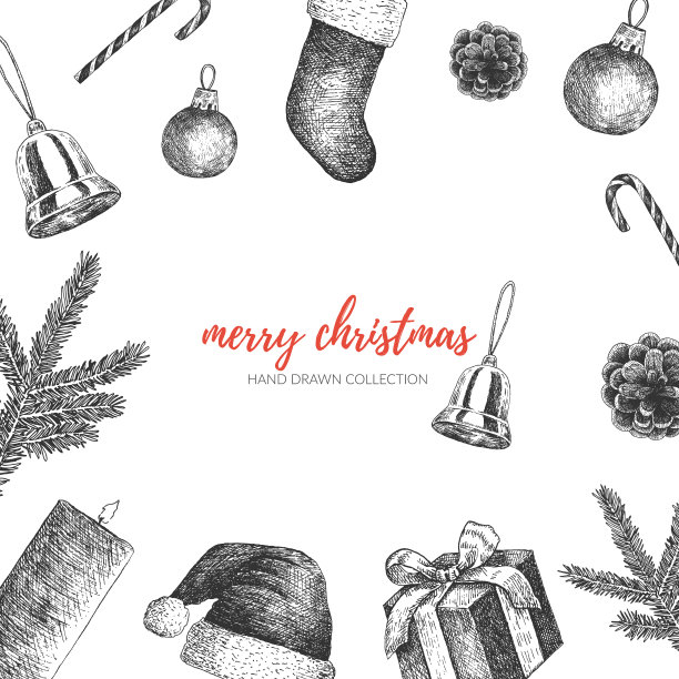 圣诞节背景插画，手绘独立矢量素材图片下载