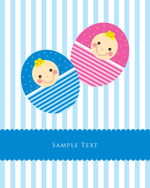 双胞胎宝宝淋浴卡向量图片下载