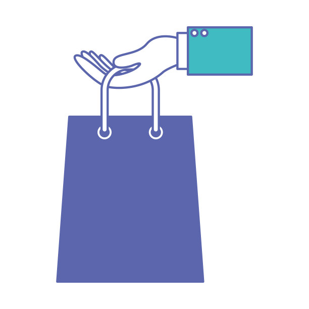 手拿一个梯形购物袋在蓝色和紫色剖面剪影图片下载