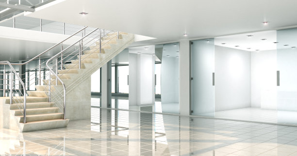 室内阳光充足，有通往城市的大窗户。楼下设有购物中心、办公楼。图片下载