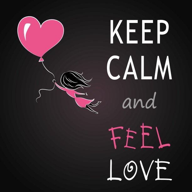 保持冷静，感受爱，女孩在气球上飞行的形状图片下载