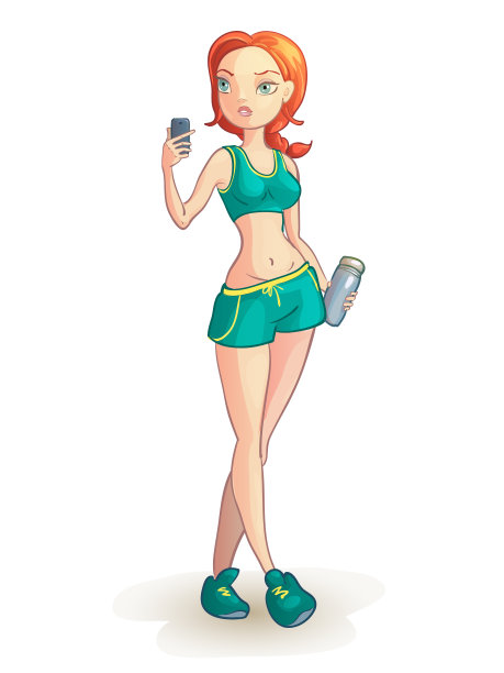 年轻女孩穿着运动服自拍。图片下载