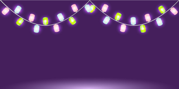 有彩色灯饰的花环。独立矢量设计元素的节日贺卡，情人节，圣诞节，新年，生日，派对，婚礼或横幅。模板或模拟图片下载