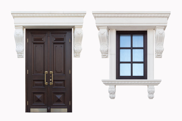 孤立的木门和窗，古典的建筑元素图片下载