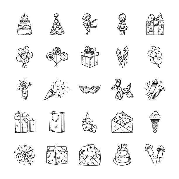 庆祝和派对的涂鸦图标集图片下载