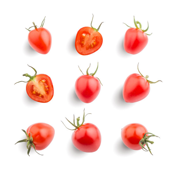 无缝图案与新鲜的红番茄。白色背景上孤立的番茄。剪下集合图片下载