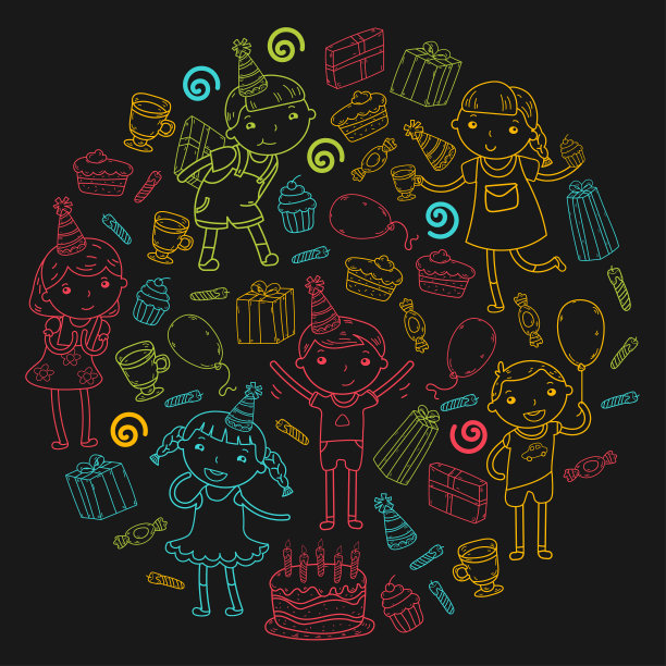 生日快乐矢量设计生日帽派对和庆祝。幼儿园的孩子，学校的孩子。矢量插图。图片下载