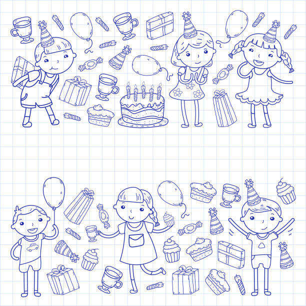 生日快乐矢量设计生日帽派对和庆祝。幼儿园的孩子，学校的孩子。矢量插图。图片下载