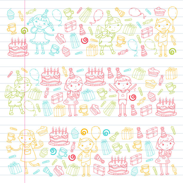 生日快乐矢量设计生日帽派对和庆祝。幼儿园的孩子，学校的孩子。矢量插图。图片下载