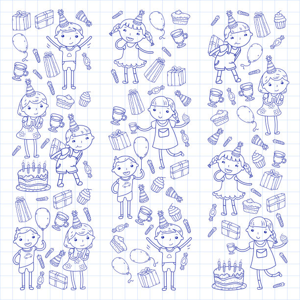 生日快乐矢量设计生日帽派对和庆祝。幼儿园的孩子，学校的孩子。矢量插图。图片下载