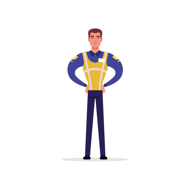 交警身着警服，配有高可视性背心，警察人物在工作矢量插画图片下载