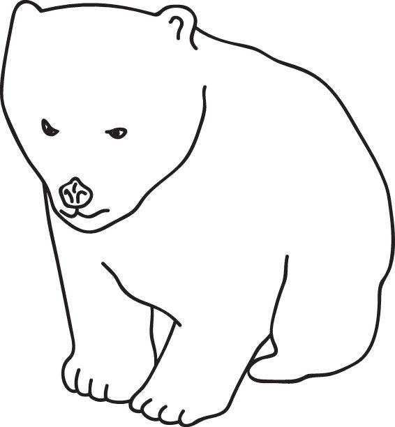 手绘矢量线艺术插图坐在可爱的小北极熊幼崽与深思的脸。设计元素的贺卡海报织物图案的孩子男孩。图片下载