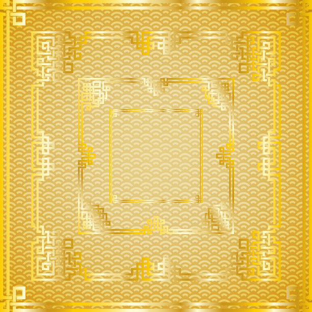 一套传统东方中国金方框架上的图案金色背景装饰。矢量，层是孤立的图片下载