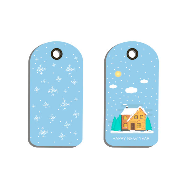标签，标签有圣诞背景，冬天的房子，白色的雪花图片下载