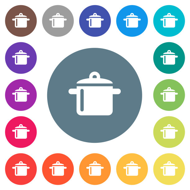烹饪平面白色图标在圆形的颜色背景图片下载