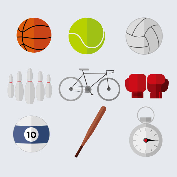 简单的平面风格运动素材矢量插图图形集图片下载