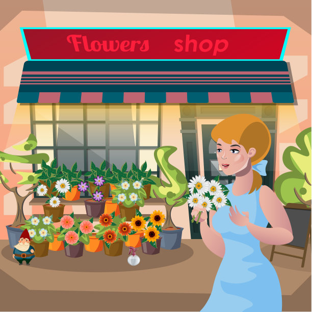 花店女孩捧着一盆花在花店里图片下载