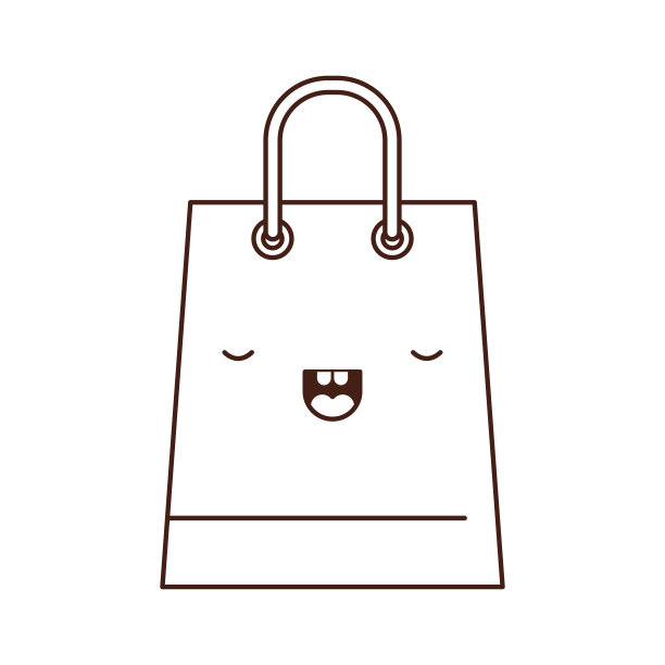 梯形卡哇伊购物袋图标与处理在单色剪影图片下载