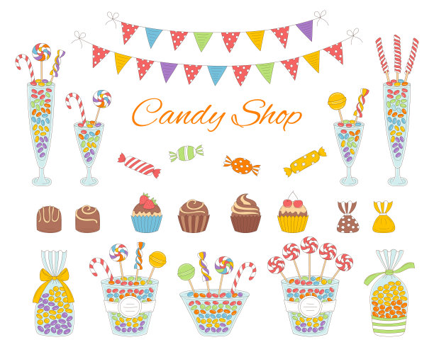 矢量插图糖果店，手绘涂鸦风格图片下载