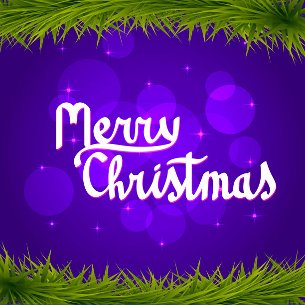 圣诞快乐卡片一个向量横幅与杉树树枝和文字排版，笔迹。图片下载