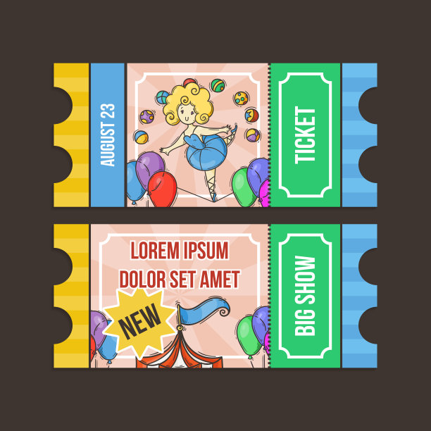 马戏团的票通过。涂鸦漫画。图片下载