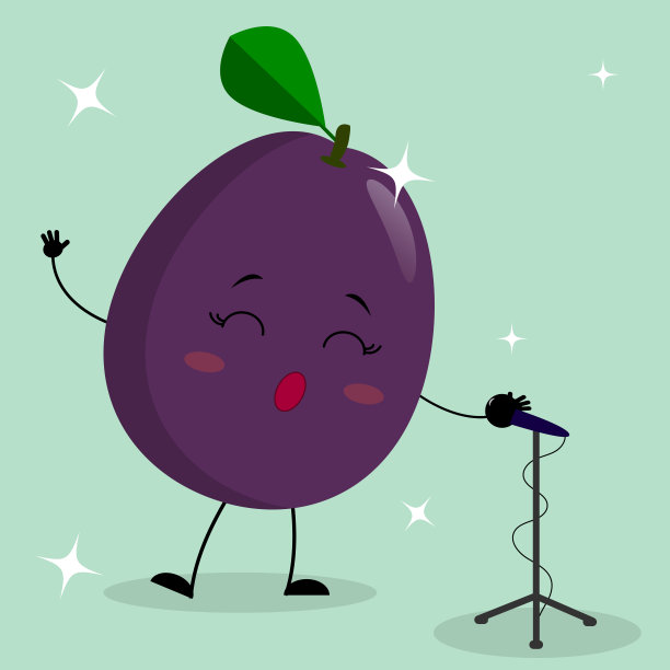 可爱的卡通梅花笑脸对着麦克风唱歌。图片下载