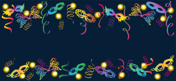 狂欢节五彩缤纷的框架与面具，蛇形和灯光图片下载