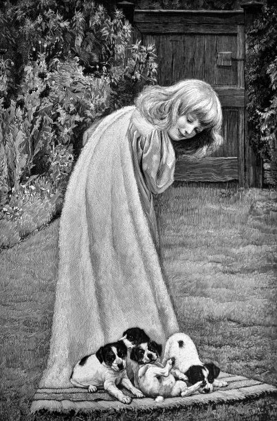 小女孩和四只小狗- 1896图片下载