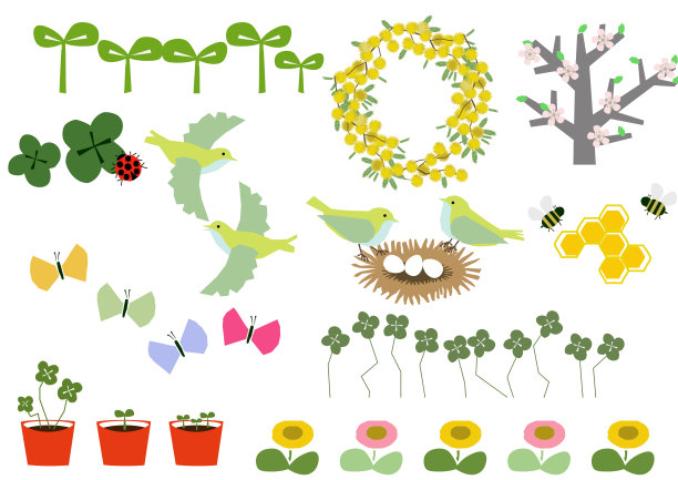 春天的形象。弹簧材料收集。日历剪贴画。春季景观素材收集。一个温暖的形象。图片下载